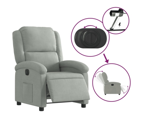 Sillón reclinable eléctrico de terciopelo gris claro