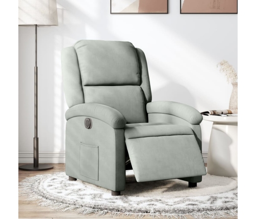 Sillón reclinable eléctrico de terciopelo gris claro