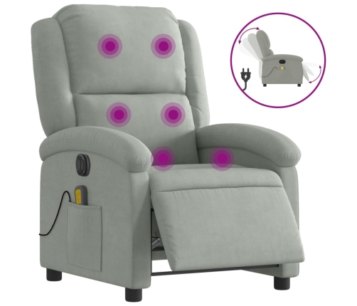 Sillón reclinable de masaje eléctrico terciopelo gris claro