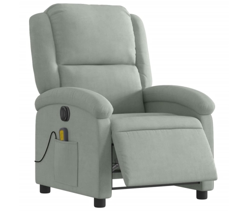 Sillón reclinable de masaje eléctrico terciopelo gris claro