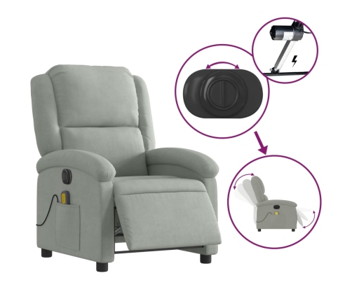 Sillón reclinable de masaje eléctrico terciopelo gris claro