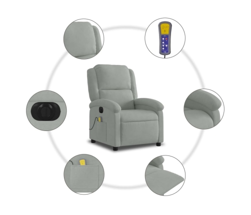 Sillón reclinable de masaje eléctrico terciopelo gris claro