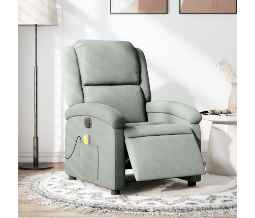 Sillón reclinable de masaje eléctrico terciopelo gris claro