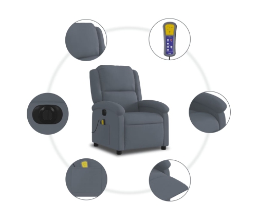 Sillón reclinable de masaje eléctrico terciopelo gris oscuro