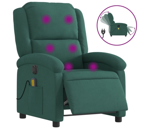 Sillón reclinable de masaje eléctrico terciopelo verde oscuro