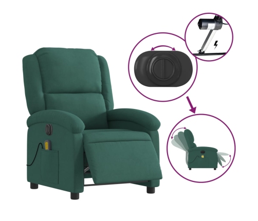 Sillón reclinable de masaje eléctrico terciopelo verde oscuro