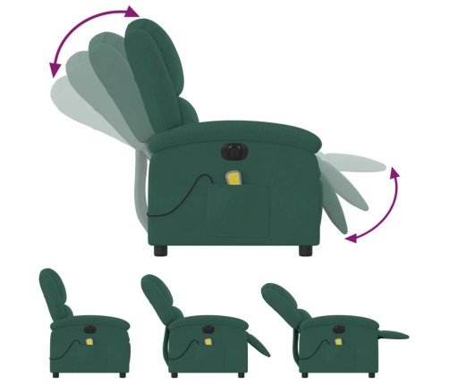 Sillón reclinable de masaje eléctrico terciopelo verde oscuro