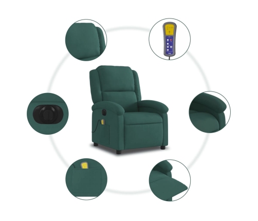 Sillón reclinable de masaje eléctrico terciopelo verde oscuro