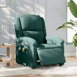 Sillón reclinable de masaje eléctrico terciopelo verde oscuro