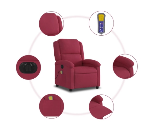 Sillón reclinable de masaje eléctrico terciopelo rojo tinto