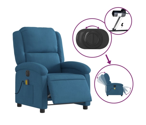 Sillón reclinable de masaje eléctrico terciopelo azul