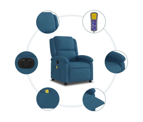 Sillón reclinable de masaje eléctrico terciopelo azul