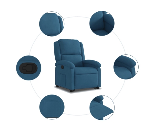 Sillón reclinable elevable de terciopelo azul