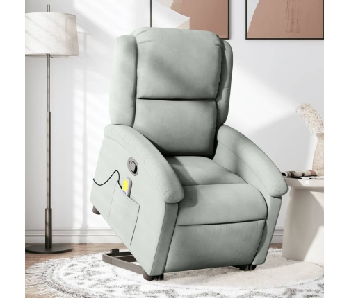 Sillón reclinable de masaje elevable terciopelo gris claro