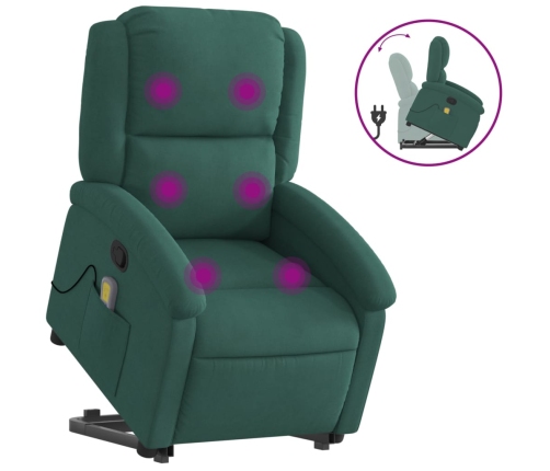 Sillón reclinable de masaje elevable terciopelo verde oscuro