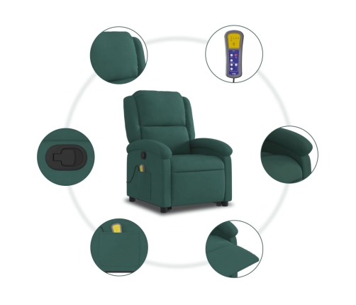 Sillón reclinable de masaje elevable terciopelo verde oscuro