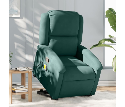 Sillón reclinable de masaje elevable terciopelo verde oscuro