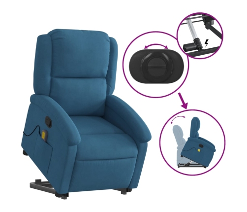 Sillón reclinable de masaje elevable terciopelo azul