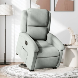 Sillón eléctrico reclinable elevable de terciopelo gris claro