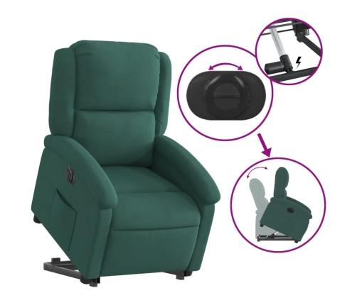 Sillón eléctrico reclinable elevable de terciopelo verde oscuro