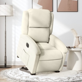 Sillón eléctrico reclinable elevable de terciopelo crema