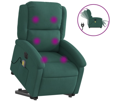 Sillón masaje reclinable elevable terciopelo verde oscuro