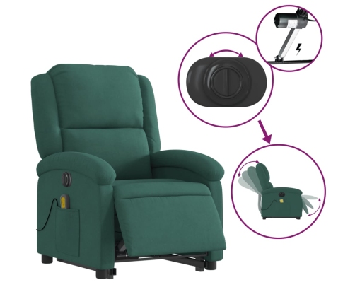 Sillón masaje reclinable elevable terciopelo verde oscuro