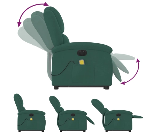 Sillón masaje reclinable elevable terciopelo verde oscuro