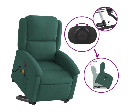 Sillón masaje reclinable elevable terciopelo verde oscuro