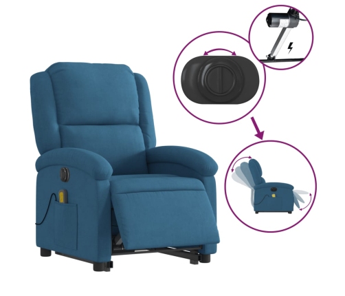 Sillón reclinable de masaje eléctrico elevable terciopelo azul