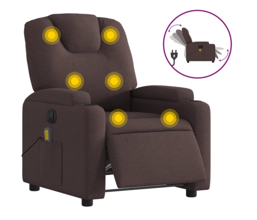 Sillón reclinable de masaje eléctrico tela marrón oscuro