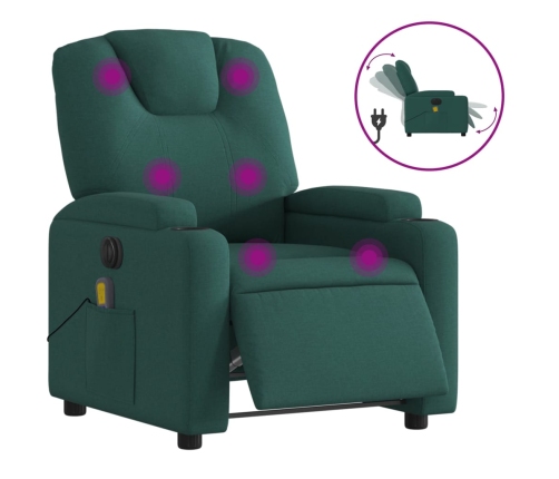 Sillón reclinable de masaje eléctrico tela verde oscuro