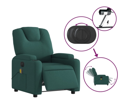 Sillón reclinable de masaje eléctrico tela verde oscuro