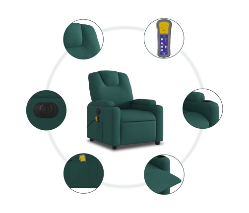 Sillón reclinable de masaje eléctrico tela verde oscuro