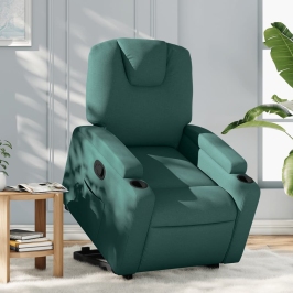 Sillón reclinable elevable tela verde oscuro