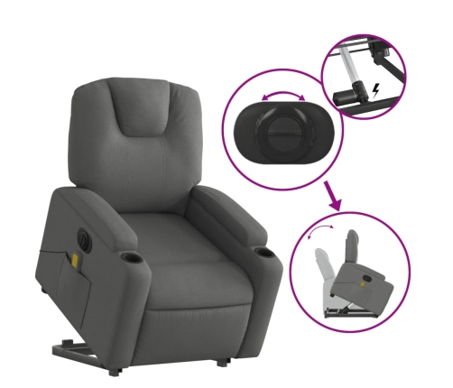 Sillón de masaje eléctrico reclinable elevable tela gris oscuro