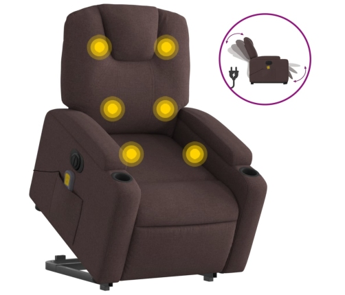 Sillón masaje eléctrico reclinable elevable tela marrón oscuro