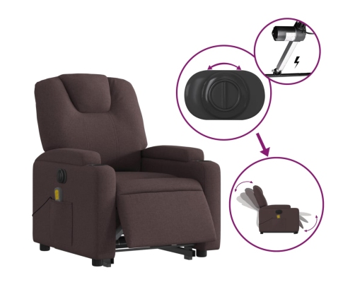 Sillón masaje eléctrico reclinable elevable tela marrón oscuro