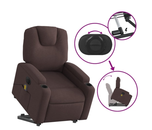 Sillón masaje eléctrico reclinable elevable tela marrón oscuro