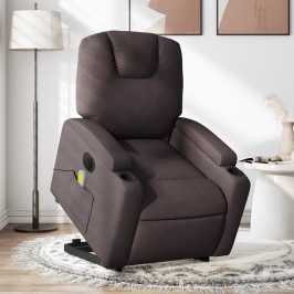 Sillón masaje eléctrico reclinable elevable tela marrón oscuro