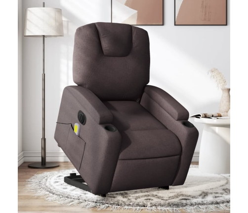 Sillón masaje eléctrico reclinable elevable tela marrón oscuro