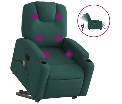 Sillón masaje eléctrico reclinable elevable tela verde oscuro