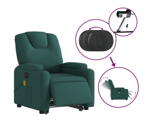 Sillón masaje eléctrico reclinable elevable tela verde oscuro