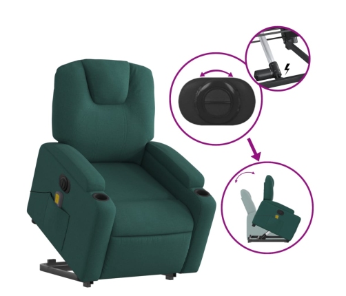 Sillón masaje eléctrico reclinable elevable tela verde oscuro