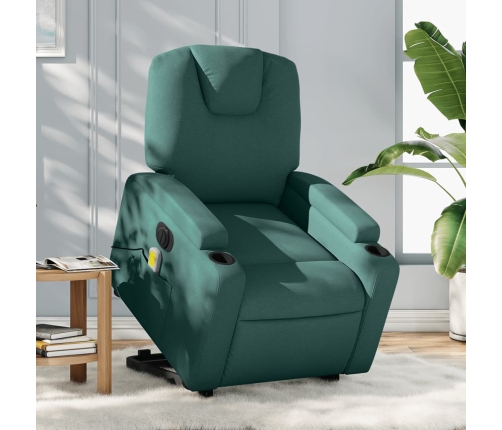 Sillón masaje eléctrico reclinable elevable tela verde oscuro