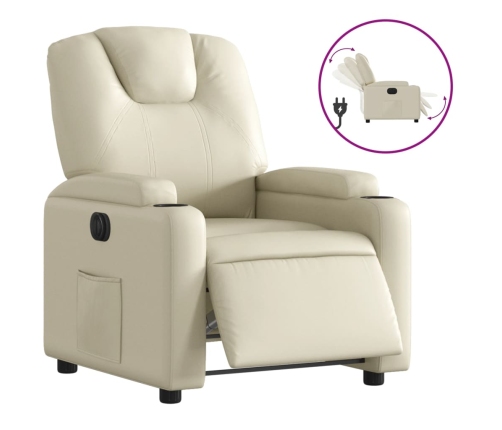 Sillón reclinable eléctrico de cuero sintético crema