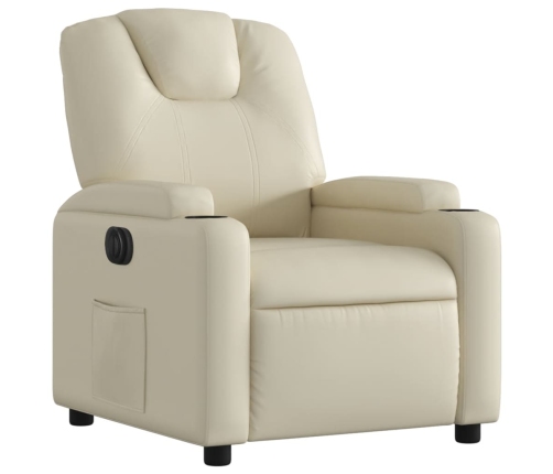 Sillón reclinable eléctrico de cuero sintético crema