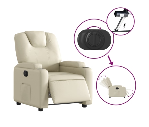 Sillón reclinable eléctrico de cuero sintético crema