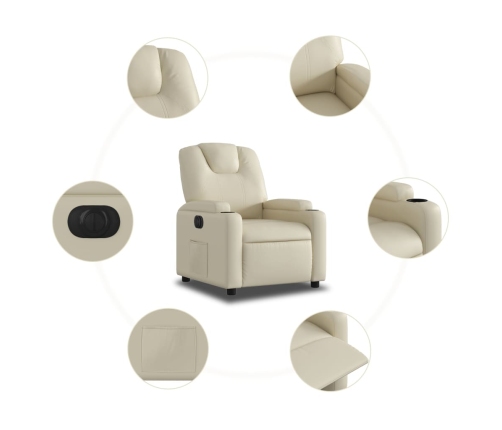 Sillón reclinable eléctrico de cuero sintético crema