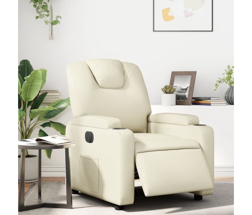 Sillón reclinable eléctrico de cuero sintético crema